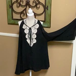 Black cold shoulder long sleeve blouse